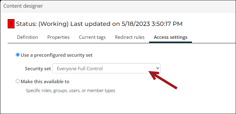 Setting the Security set