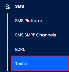 Screenshot of the **SMS** > **Tester** tab