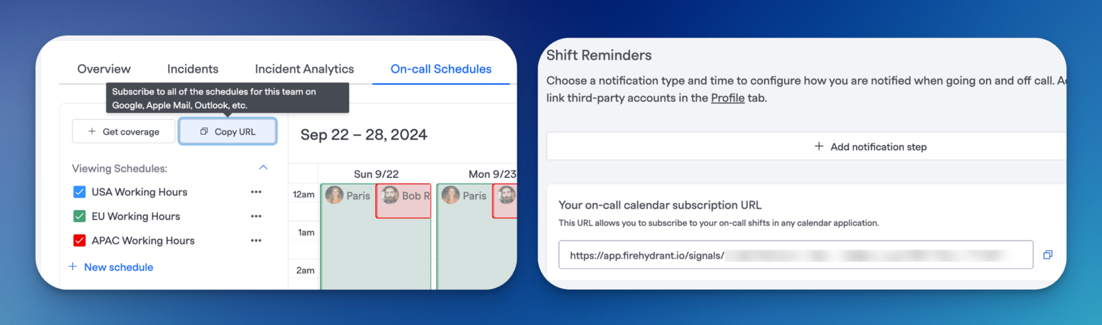 Calendar subscription links for team schedules and user shifts