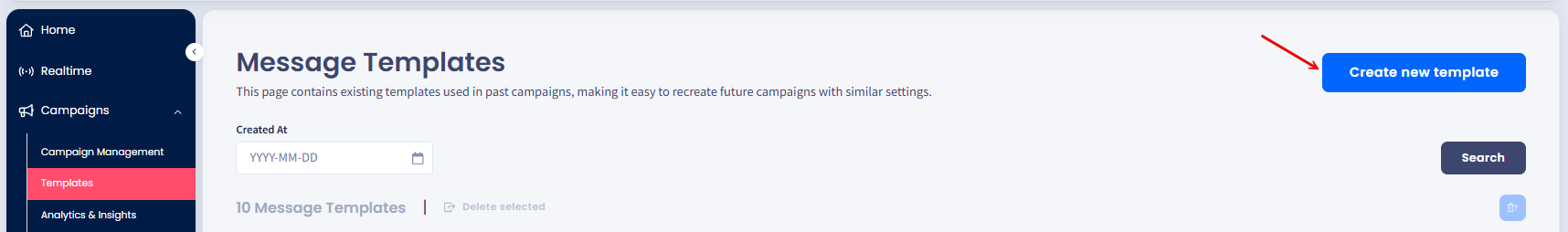 Screenshot of Campaigns > Templates tab