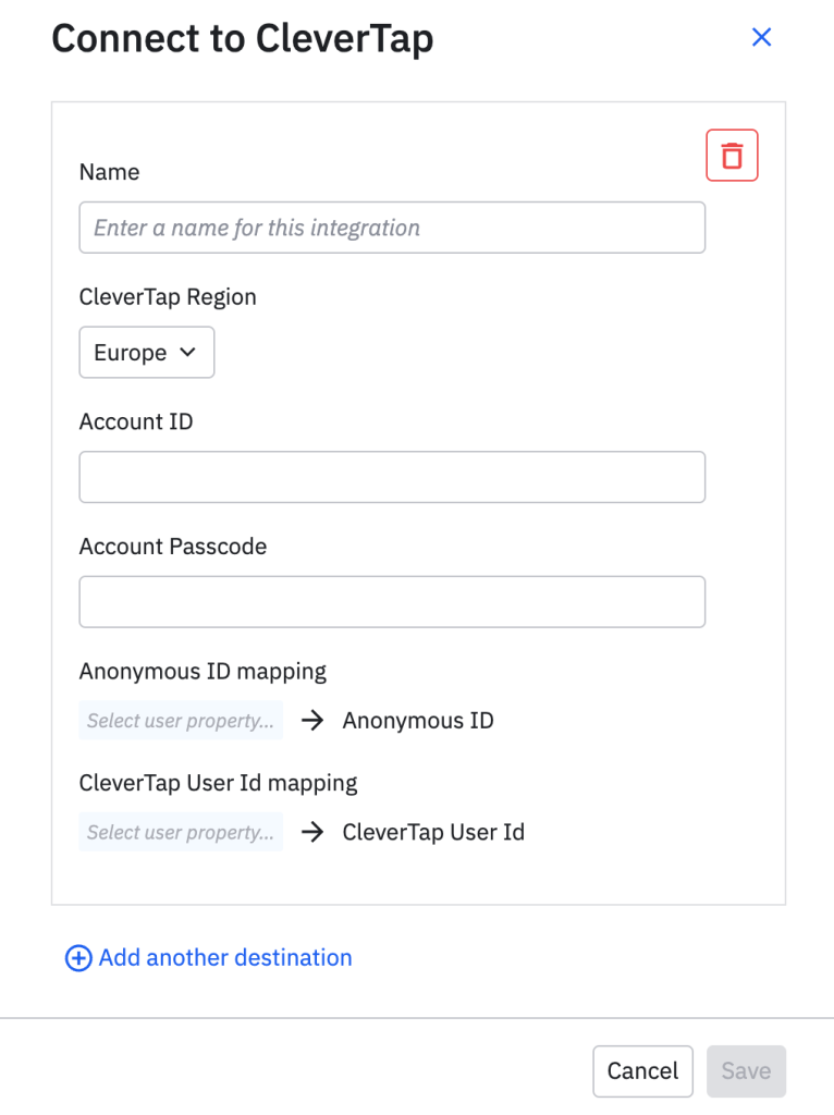 Add Destination Details to Connect CleverTap