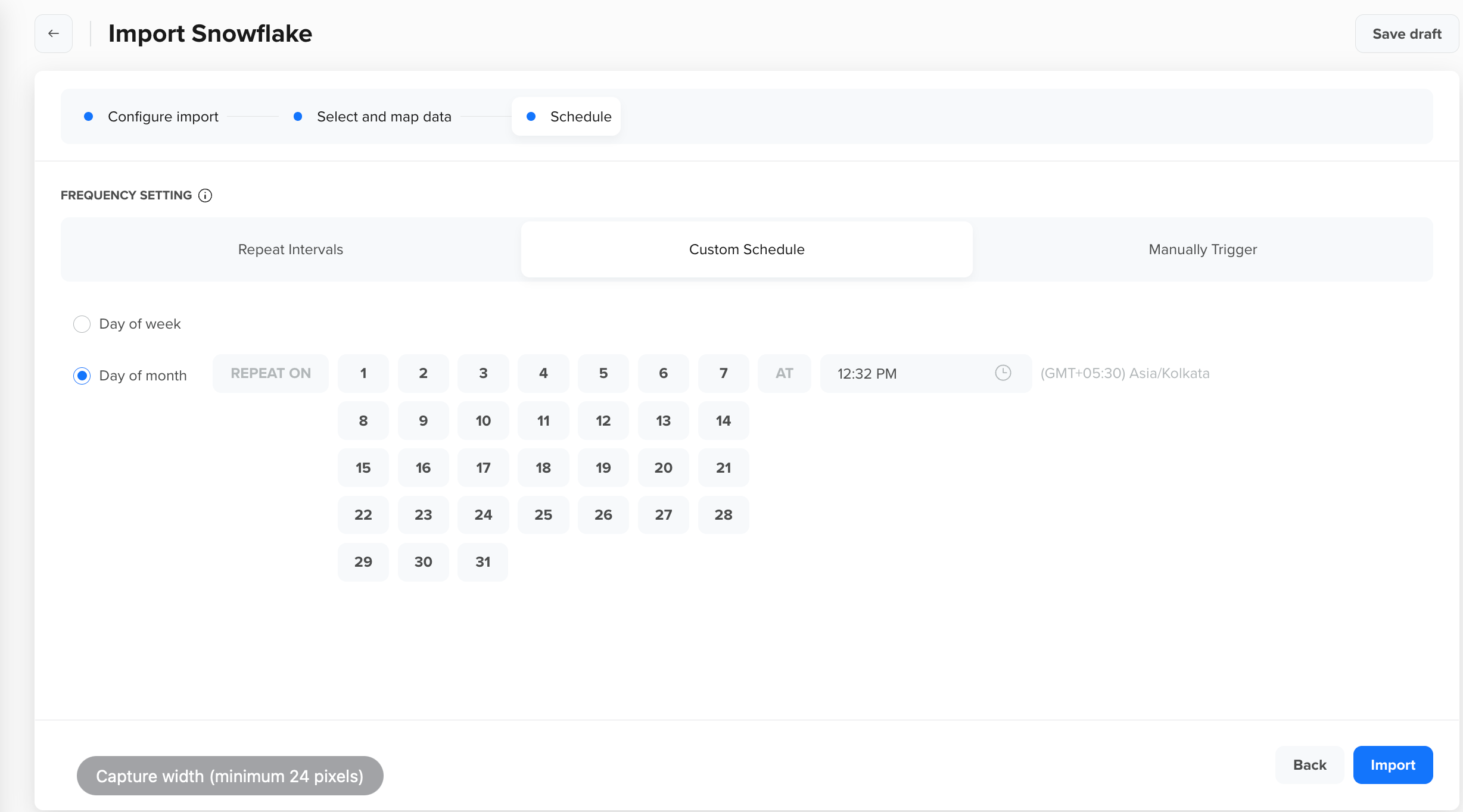 Custom Schedule - Day of month