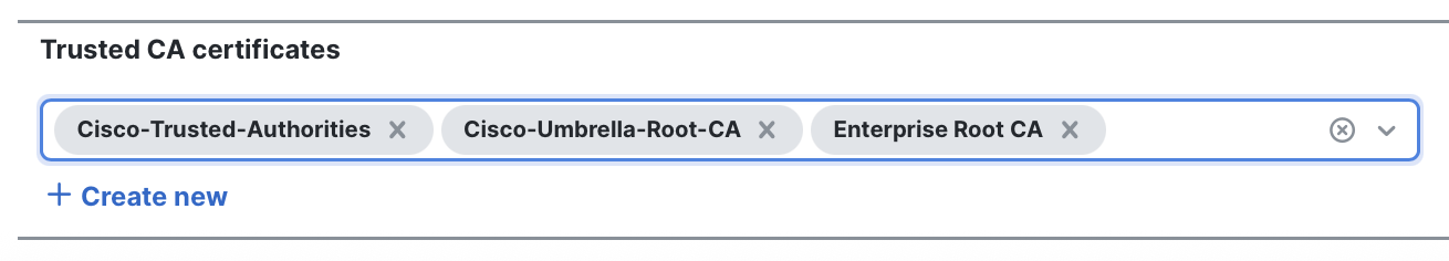 Trusted CA certificates list including custom entries