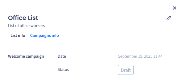 Screenshot of the **Campaigns Info** tab