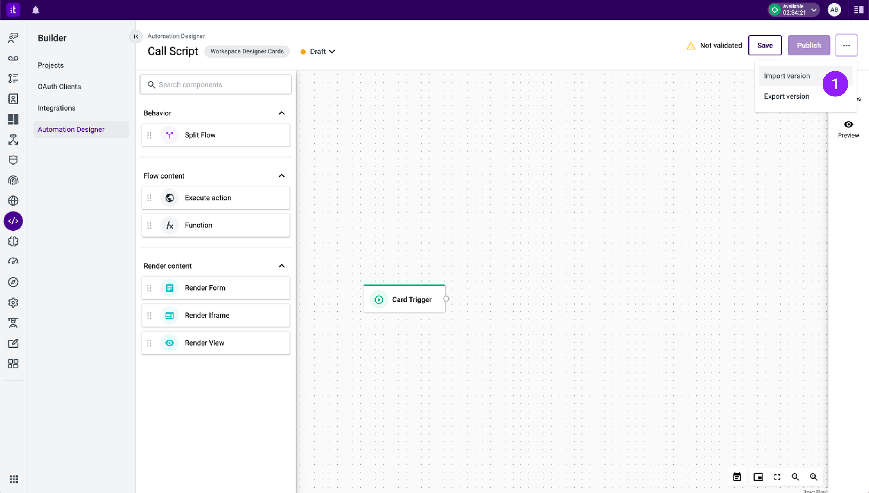 Figure 19 - Import version option