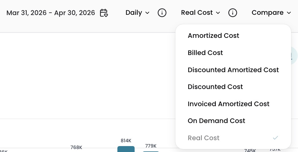 Cost Type selector showing available cost types