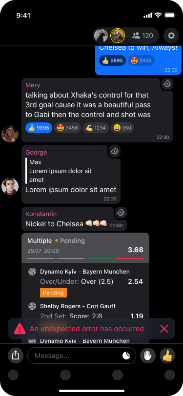 Error notification — An unexpected error has occurred