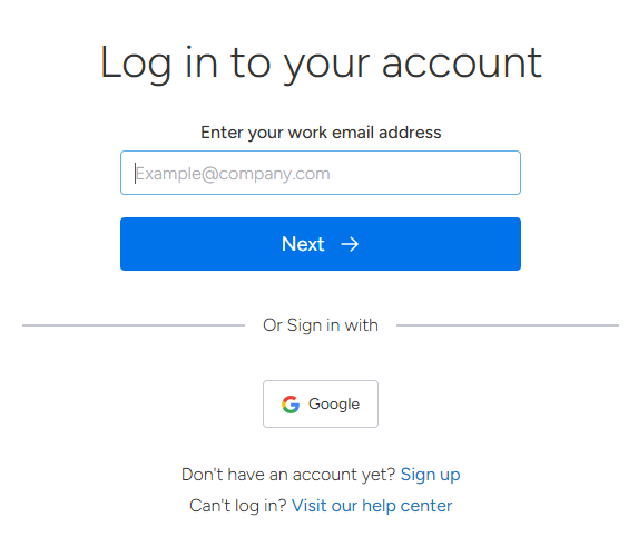 Screenshot of login options