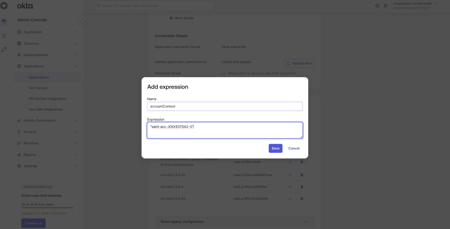 Okta expression editor for the RoleName attribute mapping