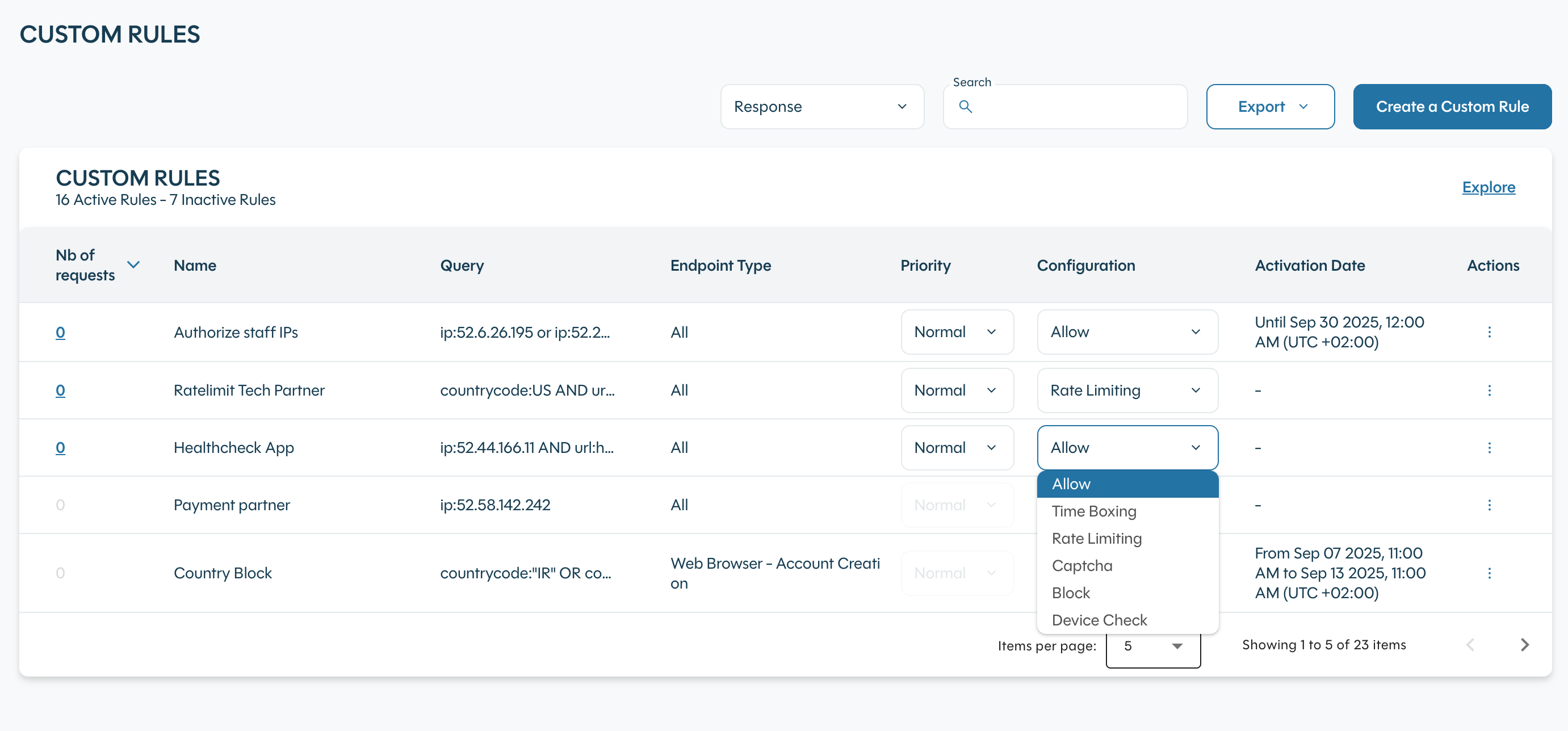 Configure custom rule response