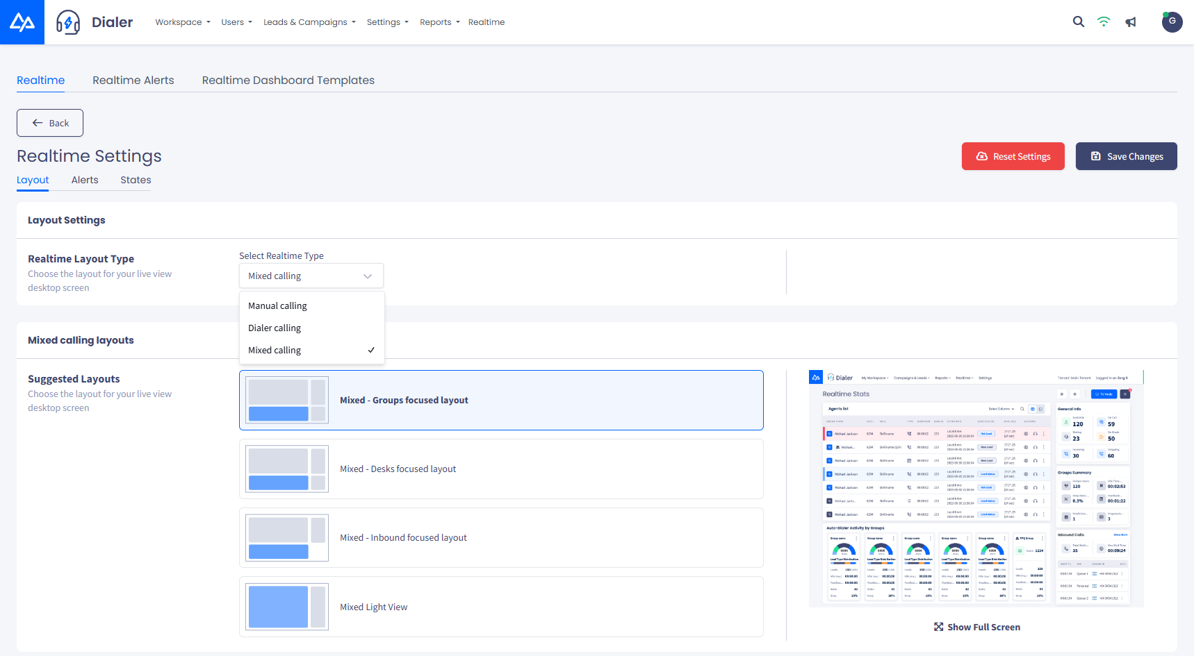 Screenshot of the Layout tab