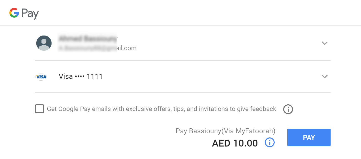Google Pay Payment Sheet Page