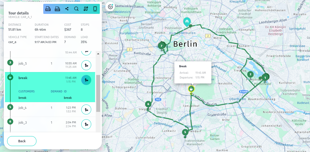 A vehicle break that can serve as a charging stop in an EV tour