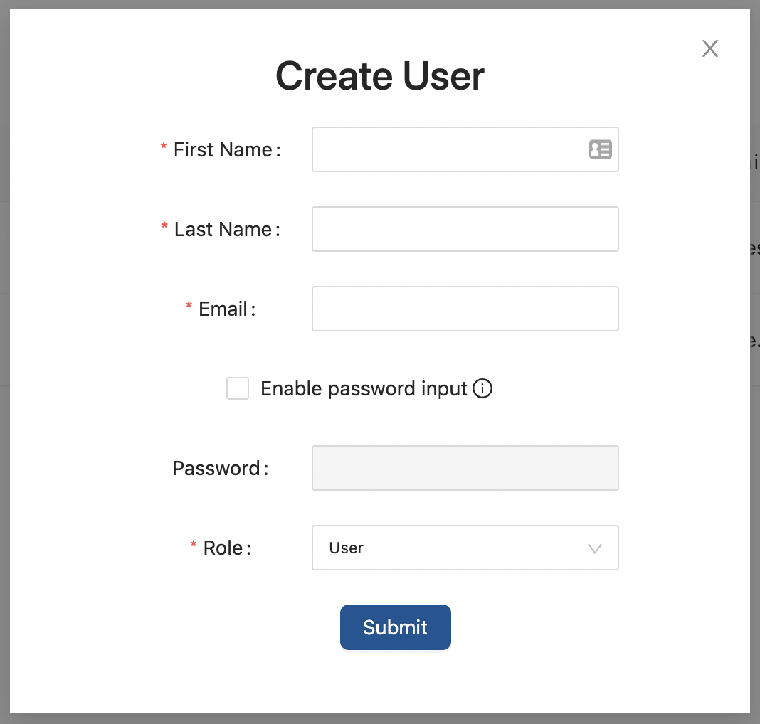 Create User Dialog Box