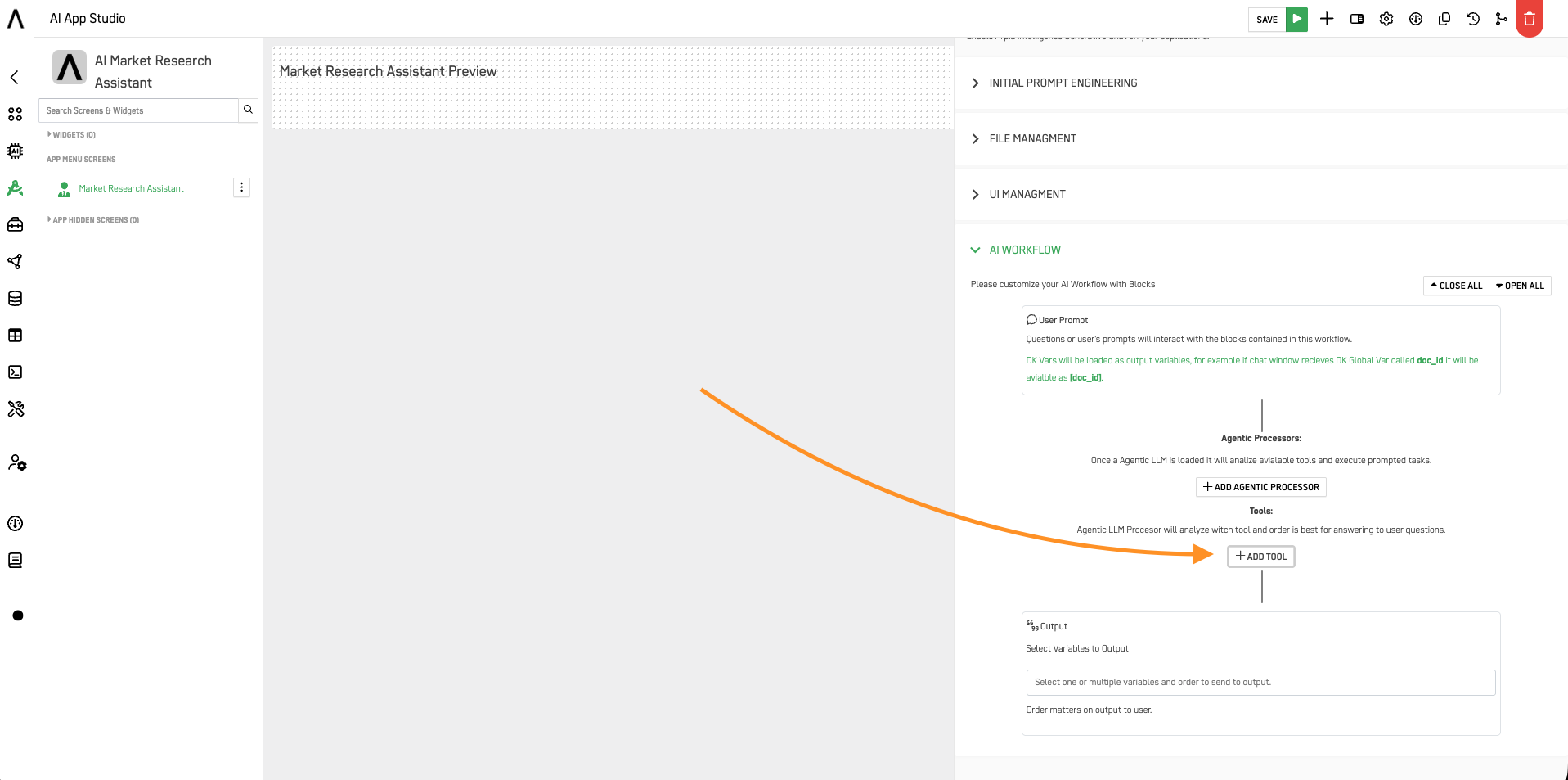 Add Tool – Internet Search Engine selected from catalog
