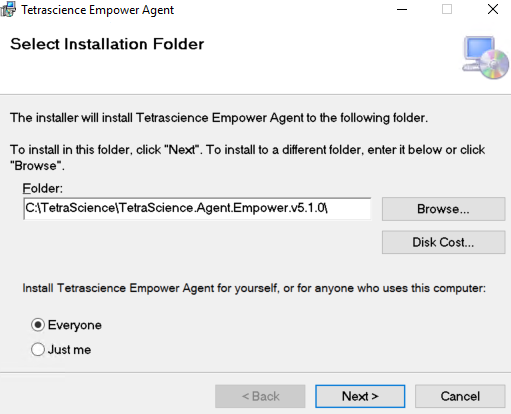 TetraScience Empower Agent Installer (Select Installation Folder)