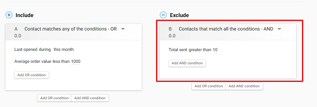 How to exclude a condition from the segment