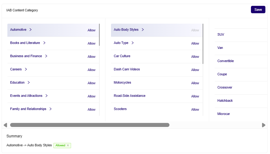 **Including sub-categories and its leaf items**