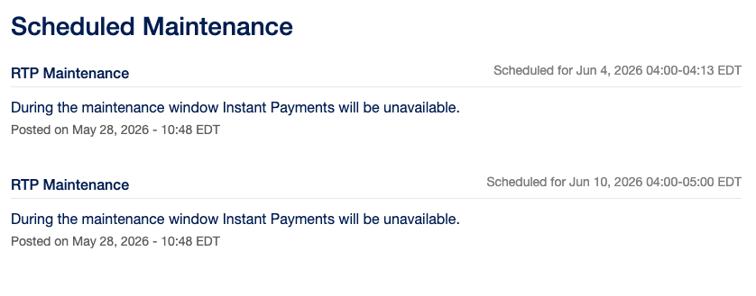 Scheduled maintenance section