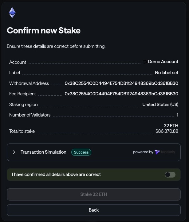 MAVAN stake review for Demo Account with 32 ETH on Hoodi