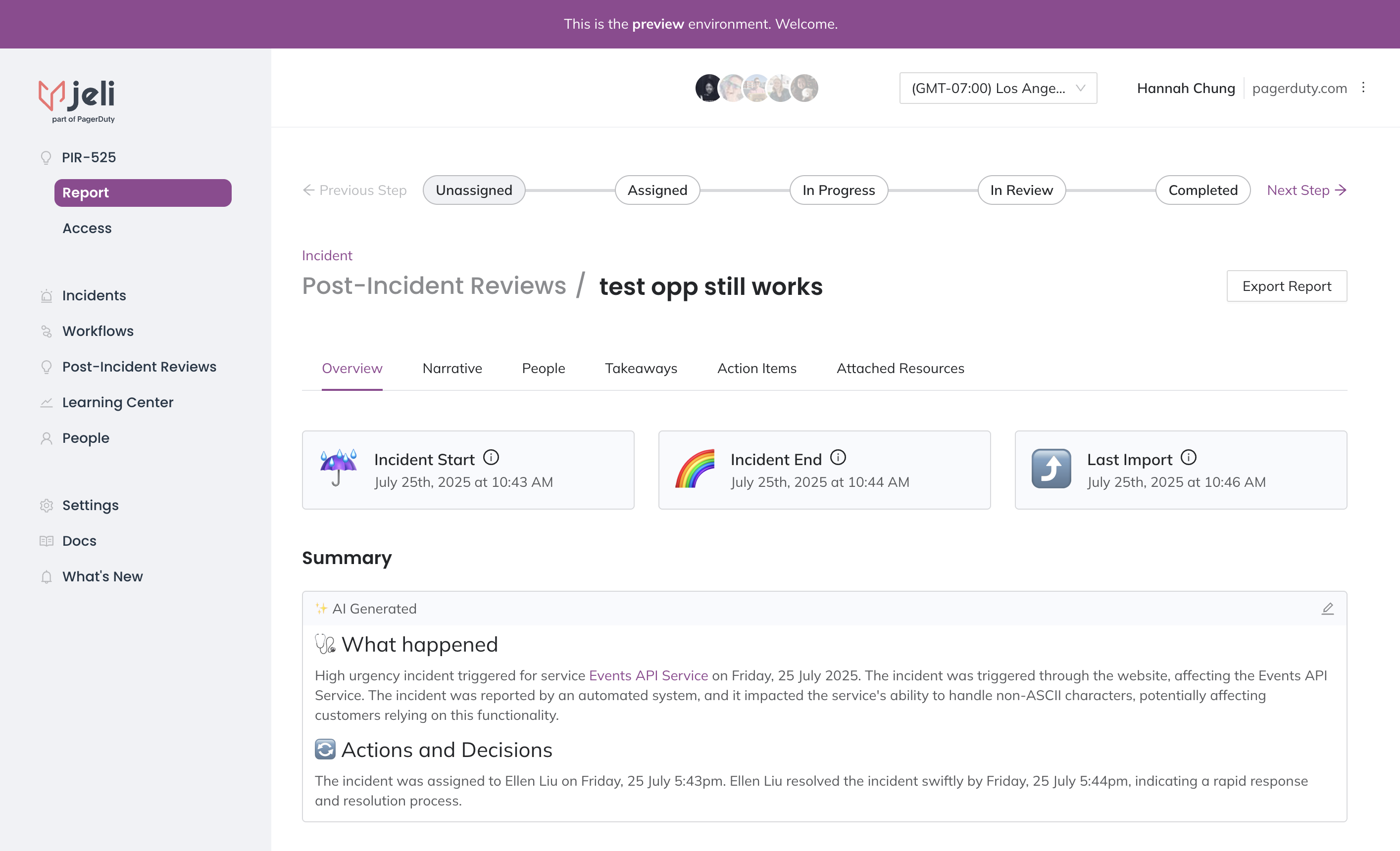 A screenshot of the Jeli web app UI showing an Opportunity's executive summary