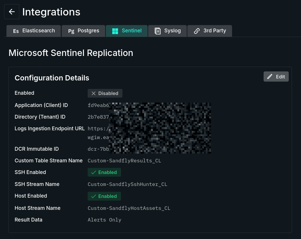 Microsoft Sentinel Replication Tab