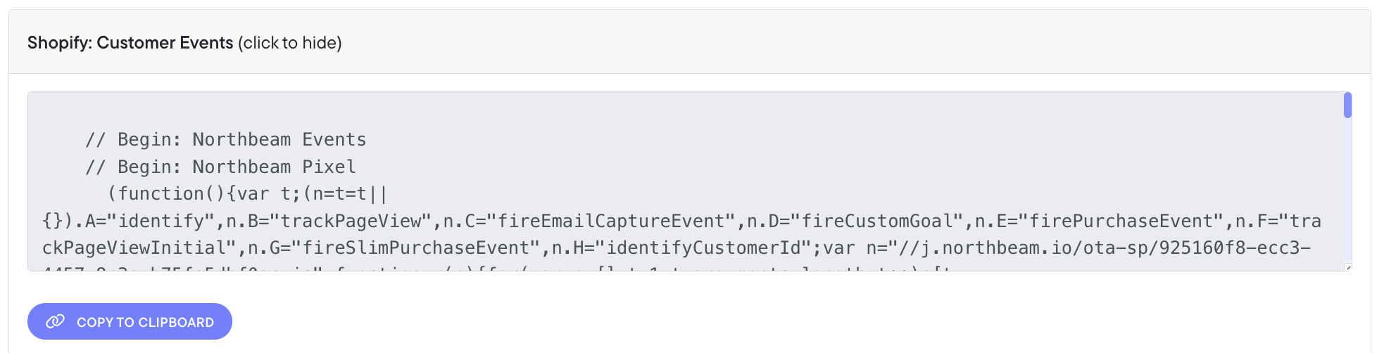 The script in your dashboard is pre-populated with your unique Client ID