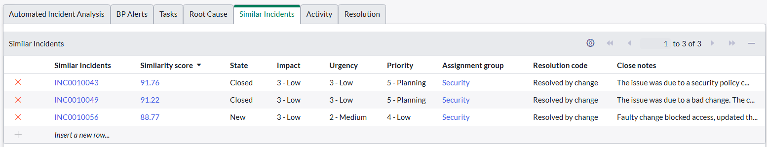 Similar Incidents in ServiceNow