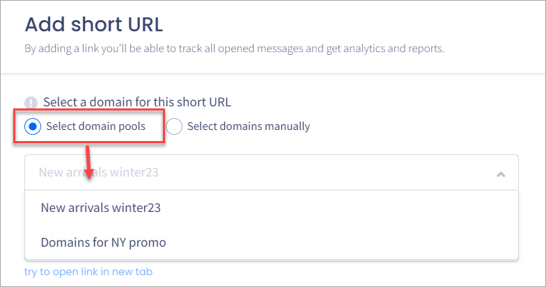 Screenshot of the Select domain pools option