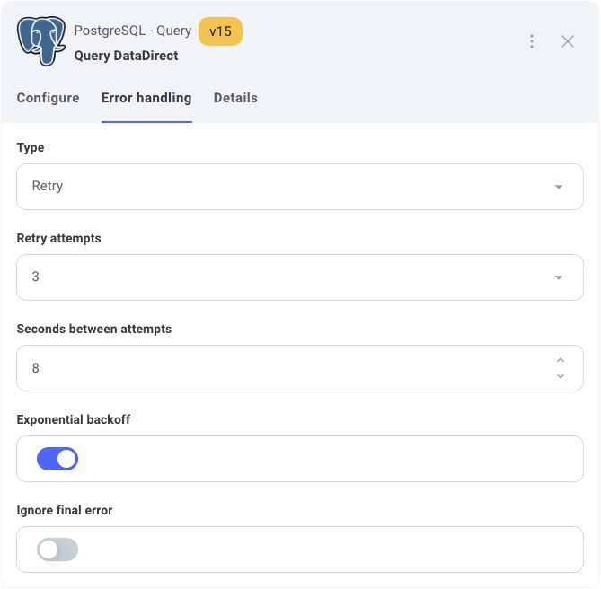 Example configuration of retry functionality inside Builder