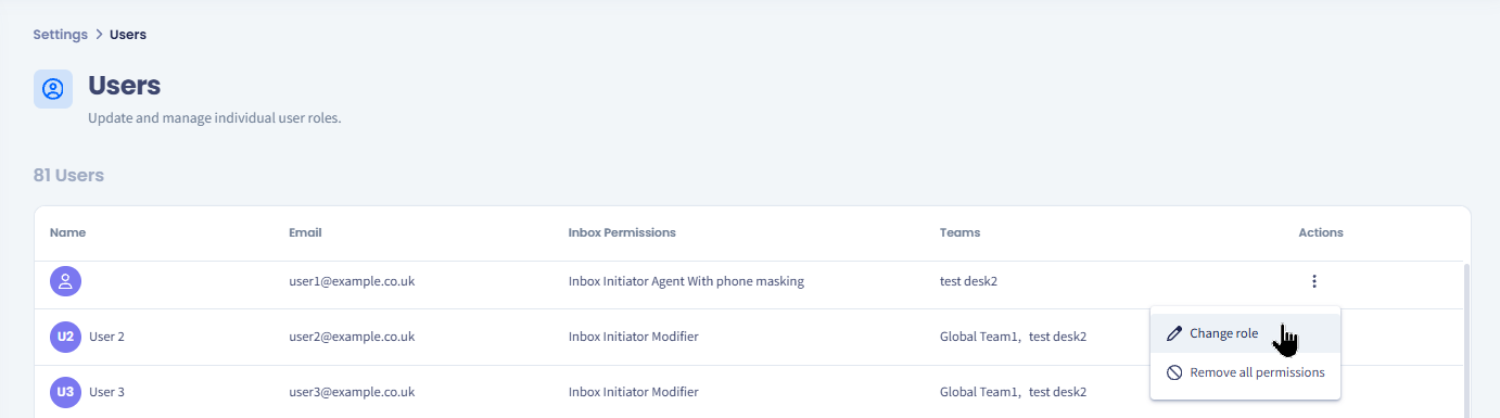Screenshot with the user management options