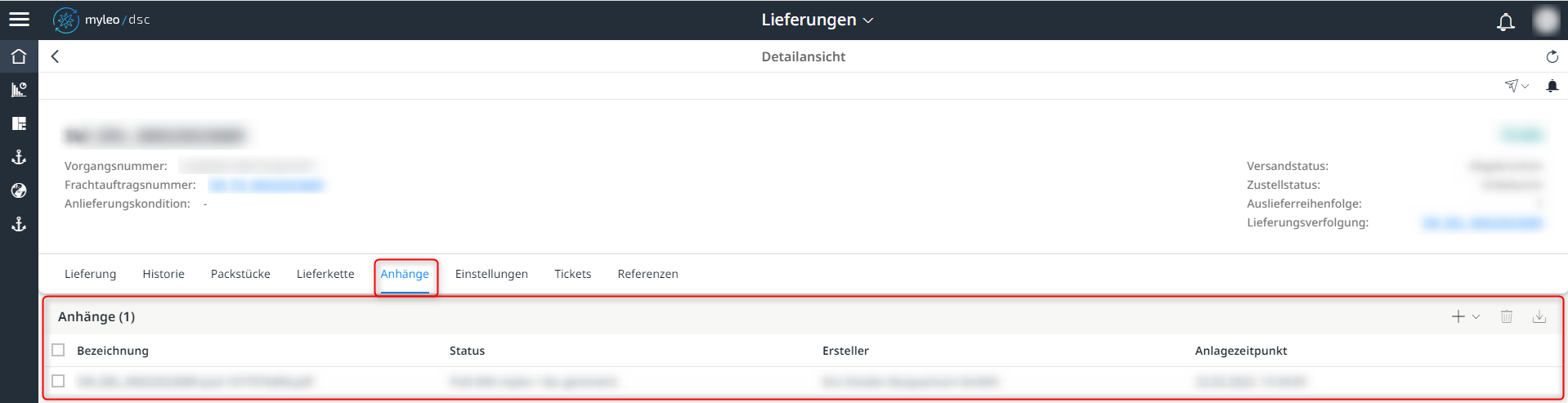 Anzeige der Anhänge in Form einer Worklist
