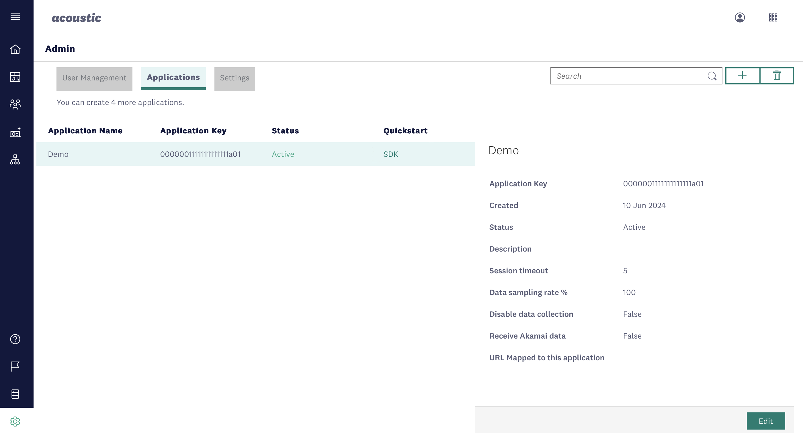 Previous interface for application key generation