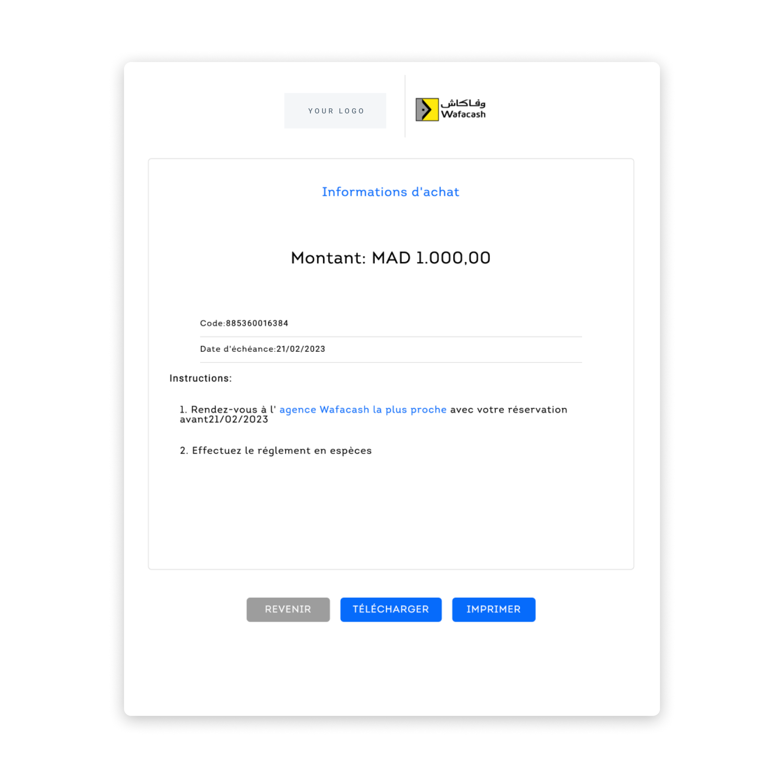 Example Wafacash UI