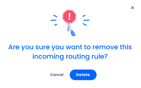 Screenshot of the removing incoming routing rule confirmation dialog