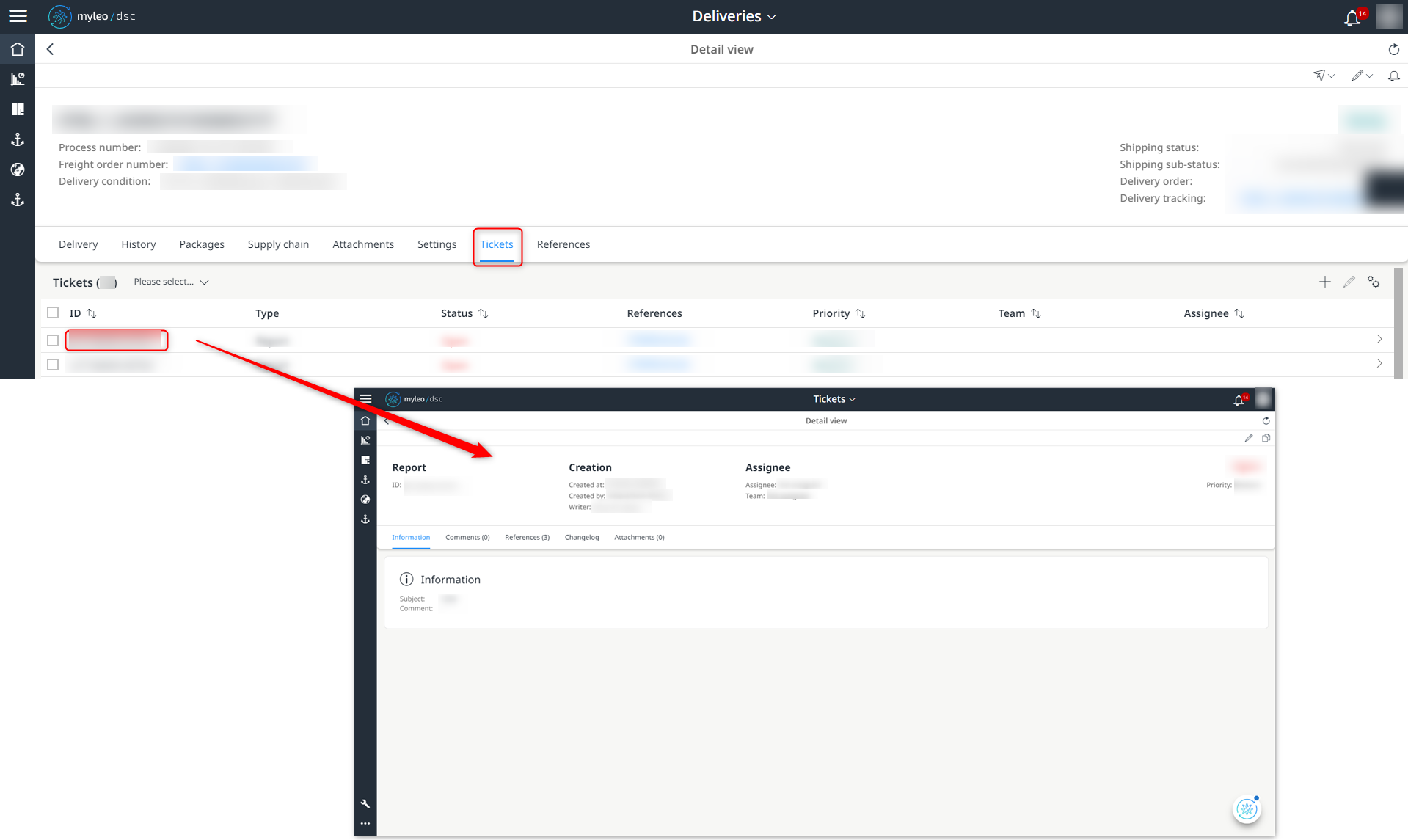 Jump to the detail view of the ticket