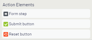 Screenshot of Action form elements panel where Submit and Reset types display