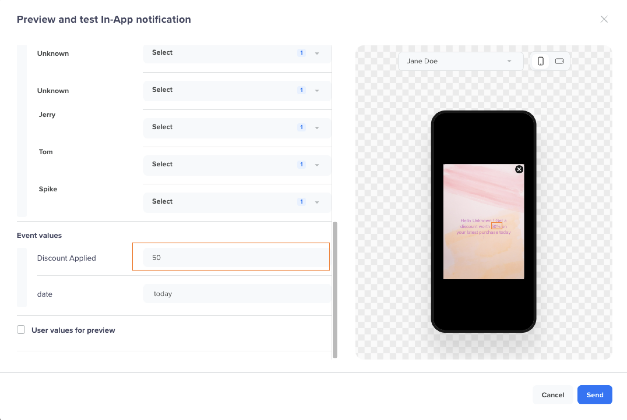 Change and Preview default event values
