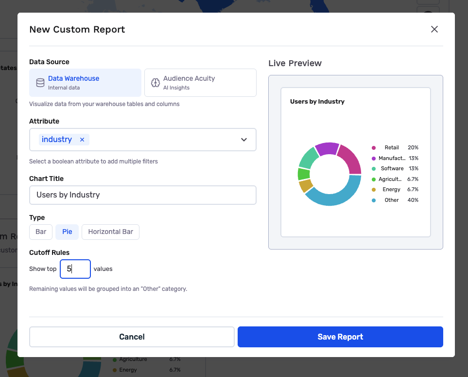 Custom report modal