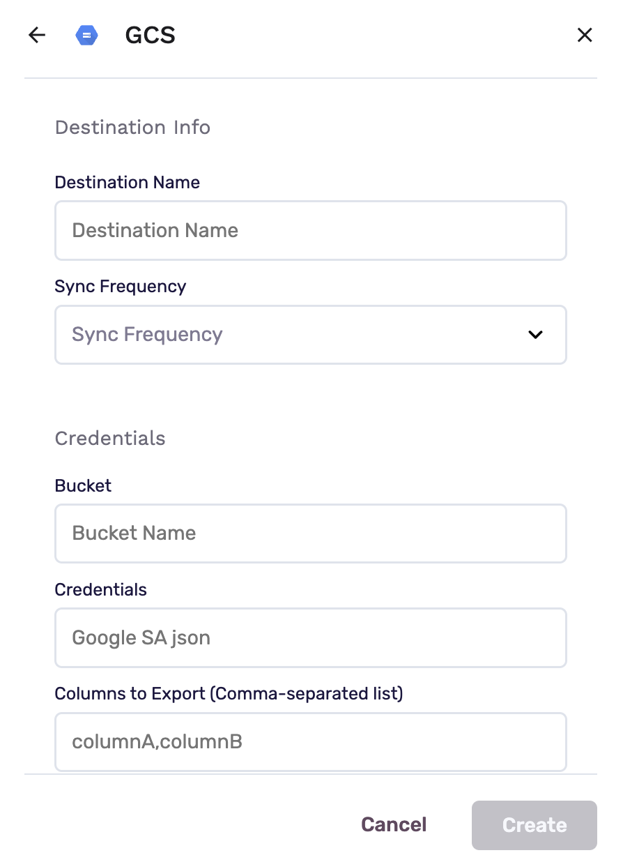 GCS Destination Configuration