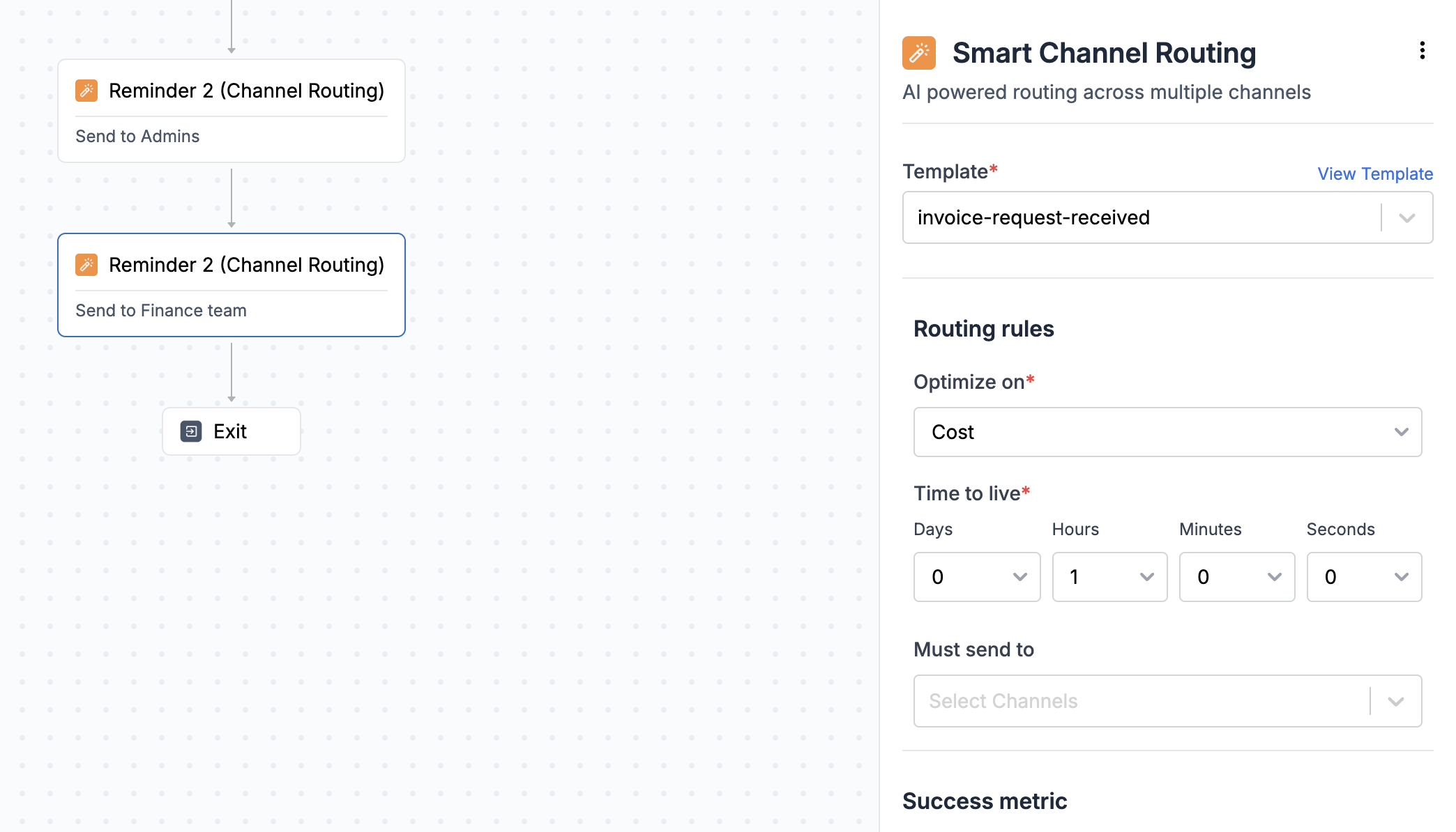 Smart Channel Routing configured to send reminder across Email and Inbox