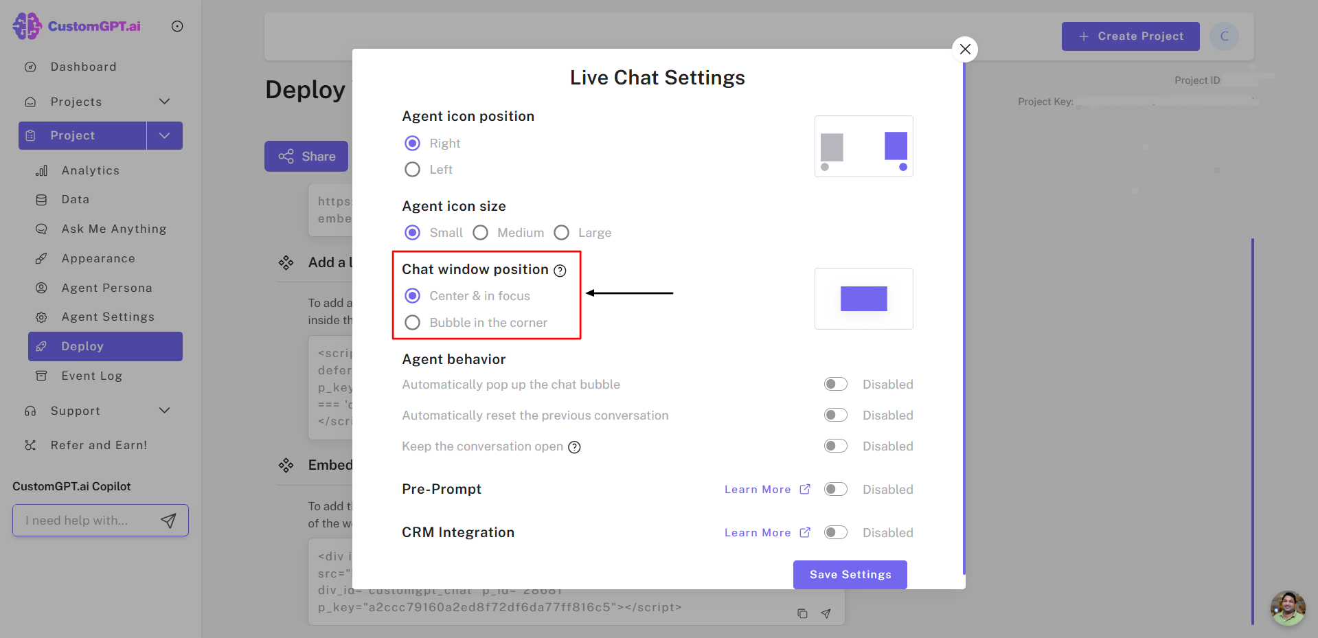 Chat window position