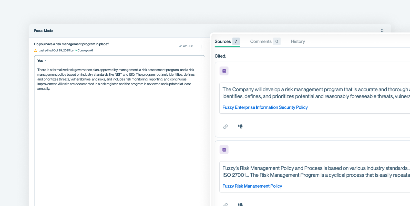 Answer sources in the Focus view.