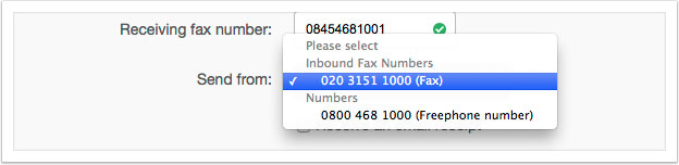 Select the TTNC number you want to send the fax from