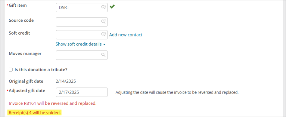 Message that says receipts will be voided