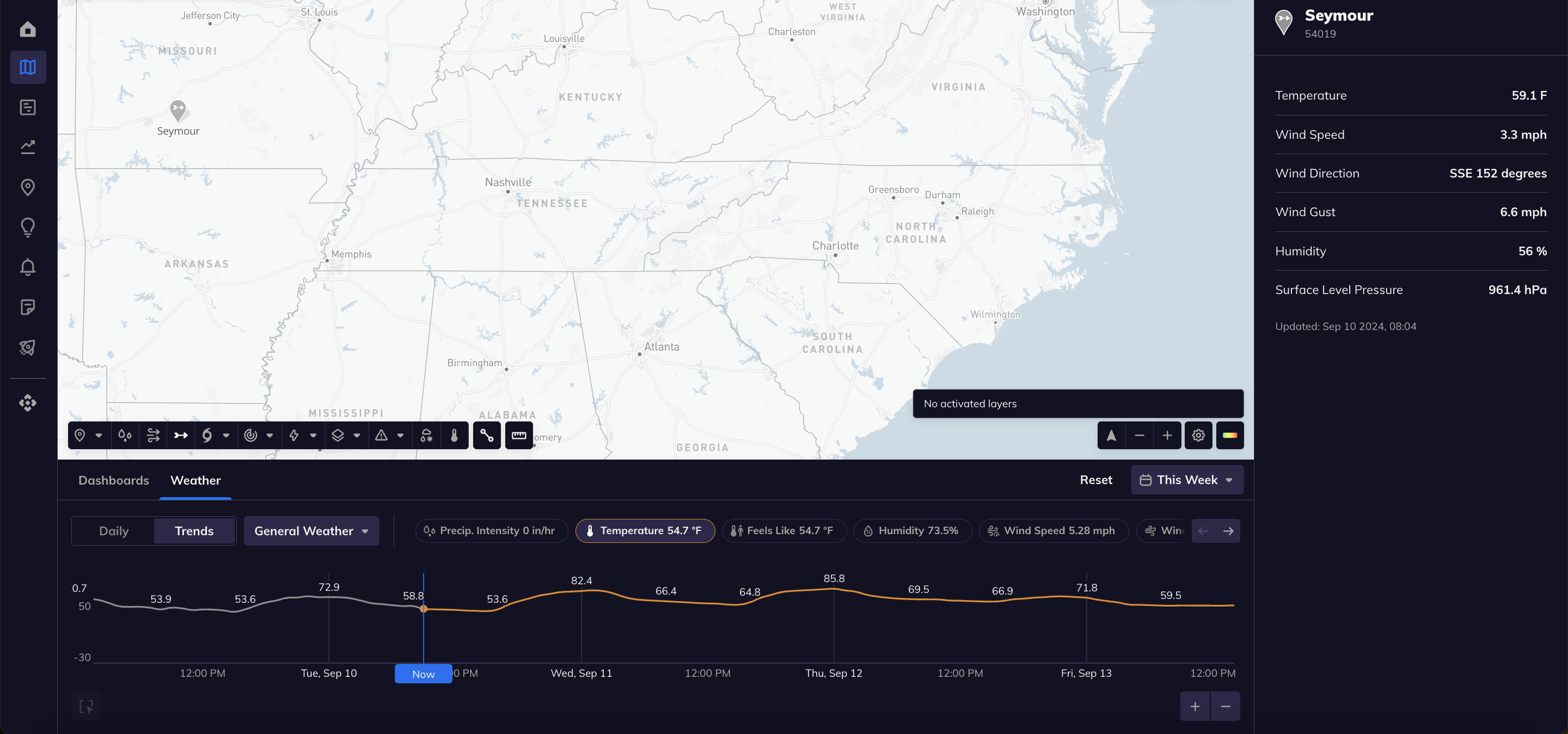 Weather Station display on the map