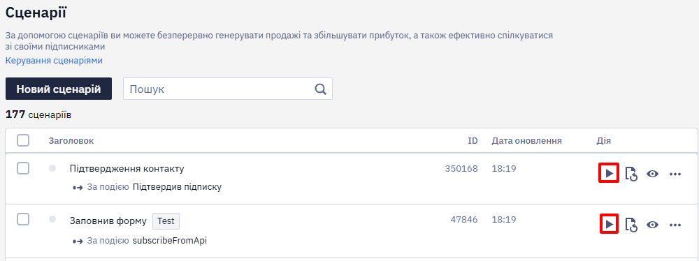Активація обох сценаріїв
