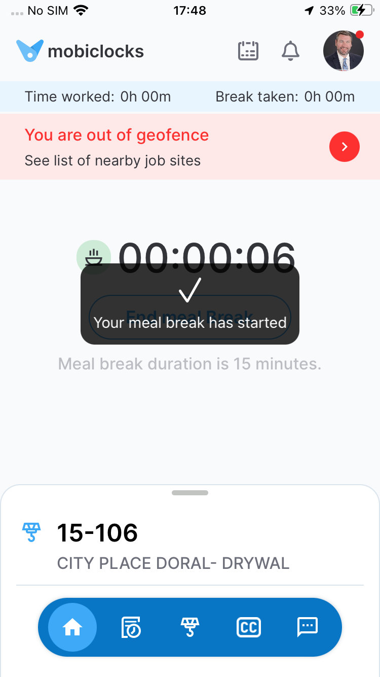 Meal break timer

