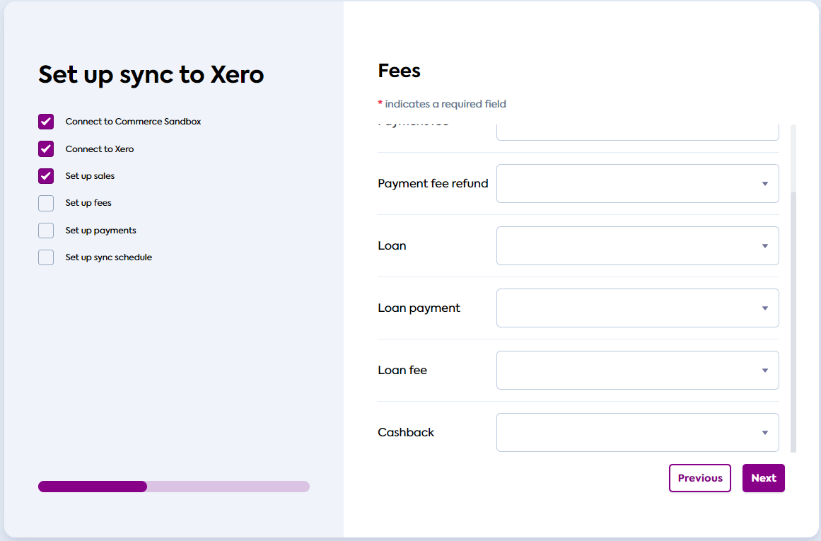 fees-all-2.png Sync UI **Fees** accounts screen where you can select the accounts to use to map the commerce data (scrolled down).