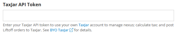 You can find this value in your TaxJar account by navigating to **Account > TaxJar API**.